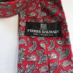 Vintage Pierre Balmain Paris Silk Red Gray Paisley Tie